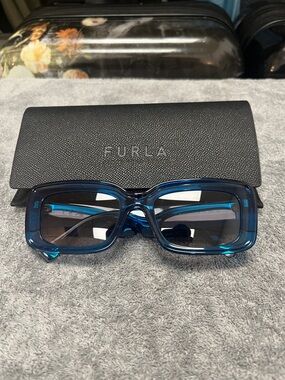 Furla Teal-Blue Rectangular Women's Sunglasses